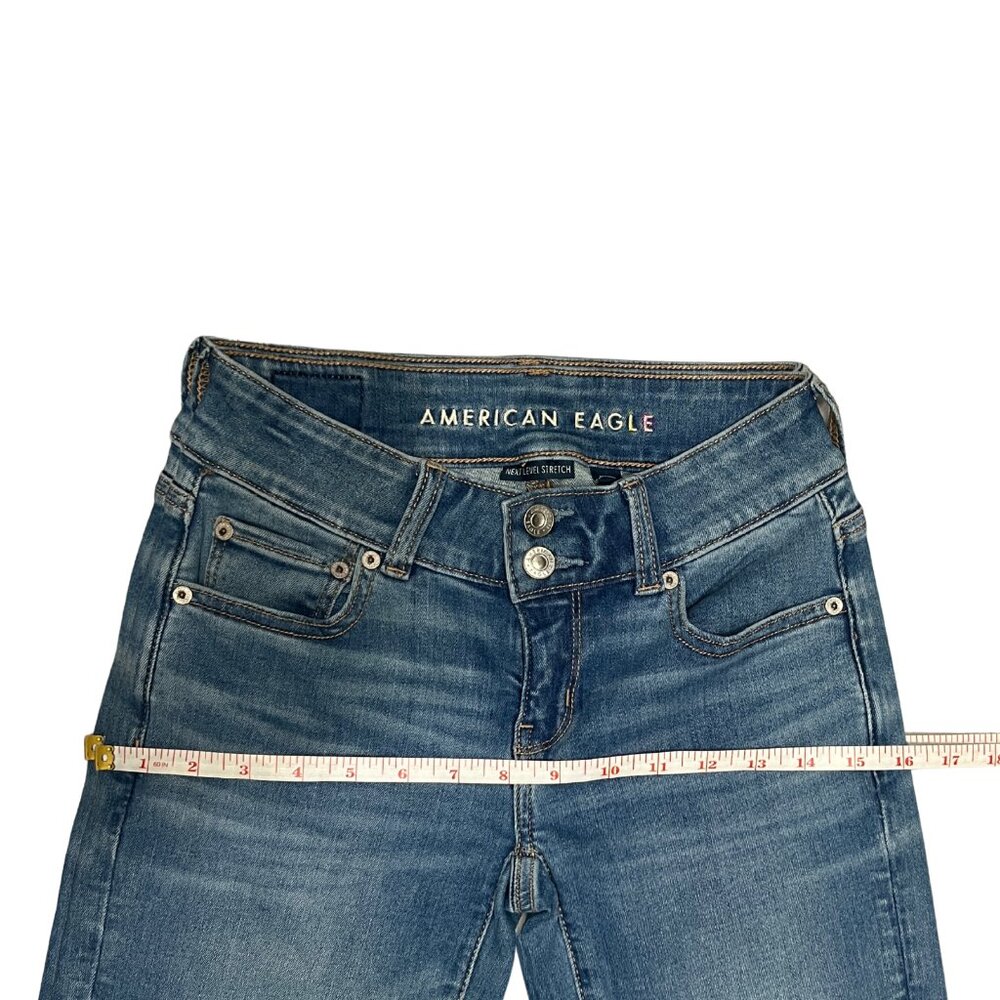 American Eagle Women’s Flare Jeans Blue Denim Stretch Mid Rise Classic Size 00 - Picture 5 of 15